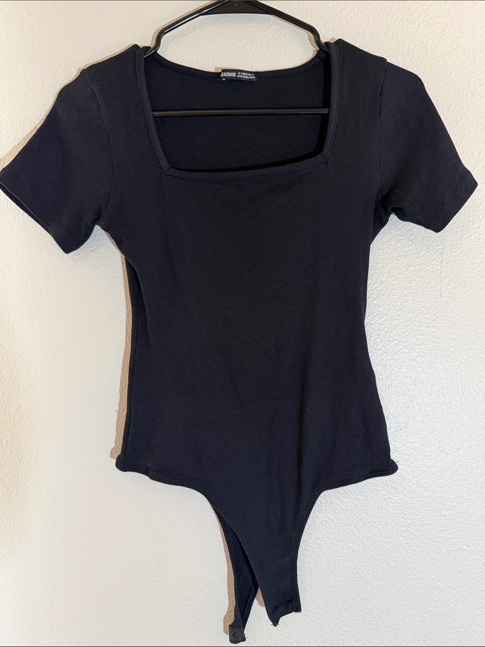 Black Square Neck Short Sleeve Bodysuit